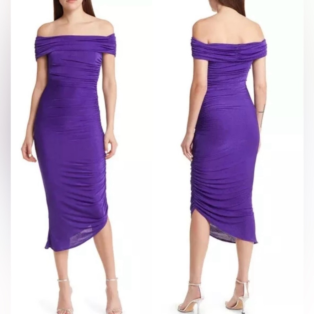 MISHA COLLECTION Purple Off-Shoulder Midi Dress